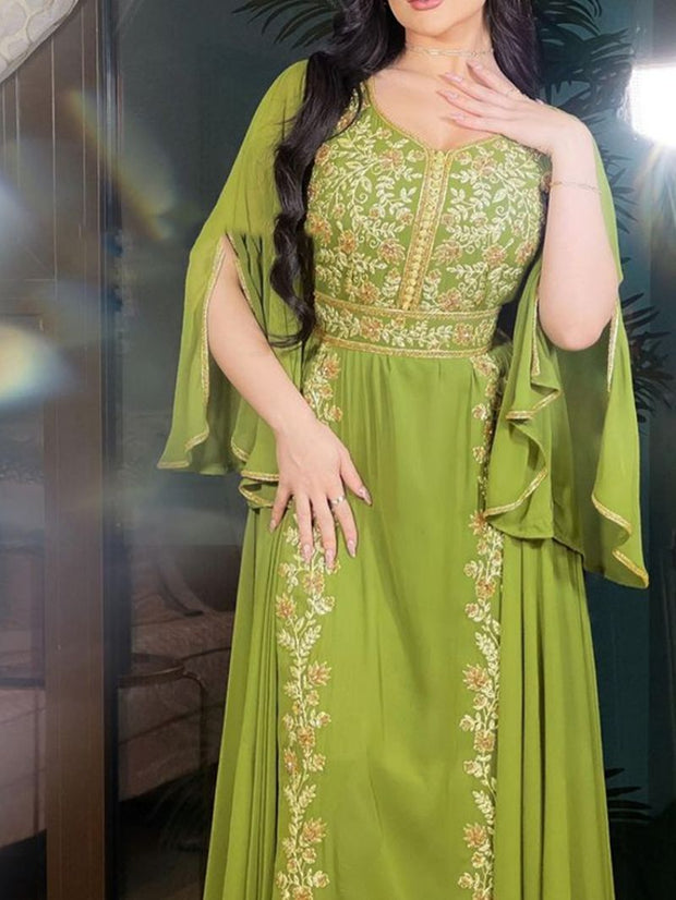 New Middle East Embroidered Cowhide Tawny Robe Evening Gown For Women